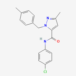 molecular formula C19H18ClN3O B1226320 N-(4-chlorophenyl)-5-methyl-2-[(4-methylphenyl)methyl]-3-pyrazolecarboxamide 