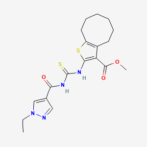 molecular formula C19H24N4O3S2 B1226346 METHYL 2-[({[(1-ETHYL-1H-PYRAZOL-4-YL)CARBONYL]AMINO}CARBOTHIOYL)AMINO]-4,5,6,7,8,9-HEXAHYDROCYCLOOCTA[B]THIOPHENE-3-CARBOXYLATE 