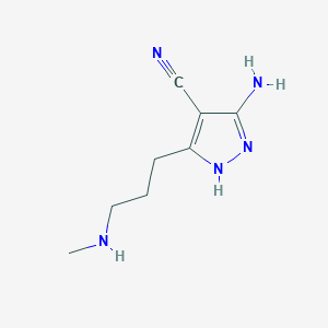 molecular formula C8H13N5 B1226349 5-amino-3-[3-(methylamino)propyl]-1H-pyrazole-4-carbonitrile CAS No. 113513-30-7