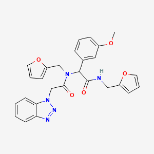 molecular formula C27H25N5O5 B1226367 2-[(2-Benzotriazol-1-yl-acetyl)-furan-2-ylmethyl-amino]-N-furan-2-ylmethyl-2-(3-methoxy-phenyl)-acetamide 