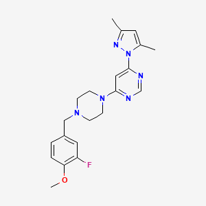 molecular formula C21H25FN6O B12264100 4-(3,5-dimethyl-1H-pyrazol-1-yl)-6-{4-[(3-fluoro-4-methoxyphenyl)methyl]piperazin-1-yl}pyrimidine 