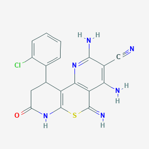 molecular formula C18H13ClN6OS B1226418 4,6-diamino-14-(2-chlorophenyl)-8-imino-12-oxo-9-thia-3,11-diazatricyclo[8.4.0.02,7]tetradeca-1(10),2(7),3,5-tetraene-5-carbonitrile 