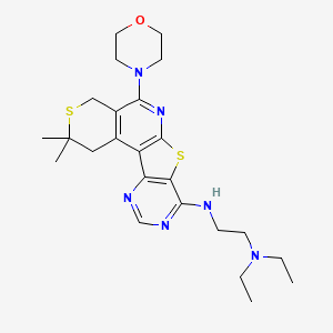 molecular formula C24H34N6OS2 B1226460 N'-(2,2-Dimethyl-5-morpholin-4-yl-1,4-dihydro-2H-3,7-dithia-6,9,11-triaza-benzo[c]fluoren-8-yl)-N,N-diet hyl-ethane-1,2-diamine 