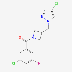 molecular formula C14H12Cl2FN3O B12265339 4-chloro-1-{[1-(3-chloro-5-fluorobenzoyl)azetidin-3-yl]methyl}-1H-pyrazole 