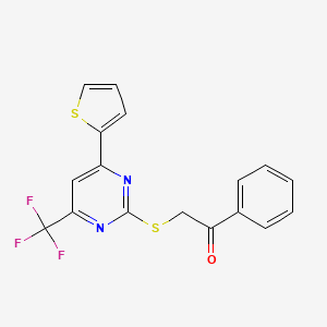 molecular formula C17H11F3N2OS2 B12265391 1-Phenyl-2-{[4-(thiophen-2-yl)-6-(trifluoromethyl)pyrimidin-2-yl]sulfanyl}ethanone 