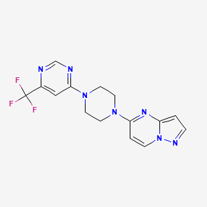 molecular formula C15H14F3N7 B12265398 4-(4-{Pyrazolo[1,5-a]pyrimidin-5-yl}piperazin-1-yl)-6-(trifluoromethyl)pyrimidine 