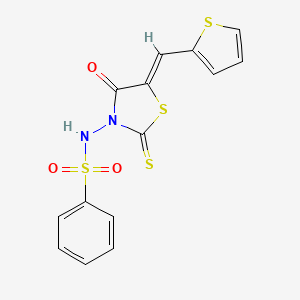molecular formula C14H10N2O3S4 B1226549 N-[(5Z)-4-氧代-2-硫代次亚甲基-5-(噻吩-2-基亚甲基)-1,3-噻唑烷-3-基]苯磺酰胺 