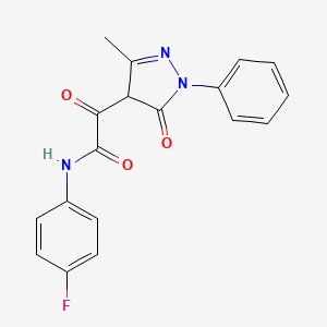molecular formula C18H14FN3O3 B1226571 N-(4-fluorophenyl)-2-(3-methyl-5-oxo-1-phenyl-4H-pyrazol-4-yl)-2-oxoacetamide 