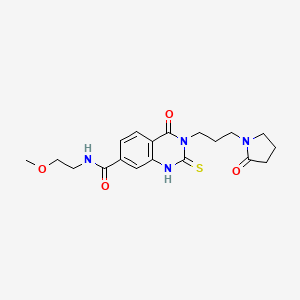 molecular formula C19H24N4O4S B1226590 N-(2-methoxyethyl)-4-oxo-3-[3-(2-oxo-1-pyrrolidinyl)propyl]-2-sulfanylidene-1H-quinazoline-7-carboxamide 