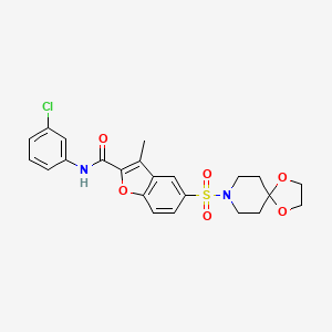 molecular formula C23H23ClN2O6S B1226603 N-(3-chlorophenyl)-5-(1,4-dioxa-8-azaspiro[4.5]decan-8-ylsulfonyl)-3-methyl-2-benzofurancarboxamide 
