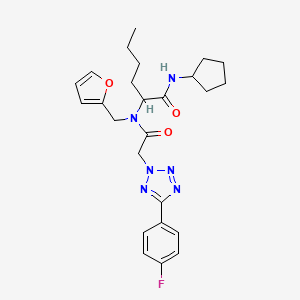 molecular formula C25H31FN6O3 B1226716 N-cyclopentyl-2-[[2-[5-(4-fluorophenyl)-2-tetrazolyl]-1-oxoethyl]-(2-furanylmethyl)amino]hexanamide 