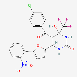 molecular formula C22H15ClF3N3O6 B1226727 5-(4-Chlorobenzoyl)-4-hydroxy-6-[5-(2-nitrophenyl)furan-2-yl]-4-(trifluoromethyl)-1,3-diazinan-2-one 