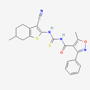 molecular formula C22H20N4O2S2 B1226733 N-[(3-cyano-6-methyl-4,5,6,7-tetrahydro-1-benzothiophen-2-yl)carbamothioyl]-5-methyl-3-phenyl-1,2-oxazole-4-carboxamide 