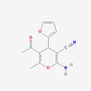 molecular formula C13H12N2O3 B012268 5-Acetyl-2-amino-4-(2-furanyl)-6-methyl-4H-pyran-3-carbonitrile CAS No. 105263-08-9