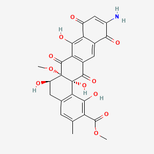 molecular formula C26H21NO11 B1226809 methyl (6R,6aS,14aR)-11-amino-1,6,8,14a-tetrahydroxy-6a-methoxy-3-methyl-7,9,12,14-tetraoxo-5,6-dihydrobenzo[a]tetracene-2-carboxylate CAS No. 115834-24-7