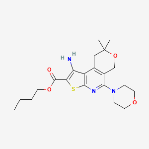 molecular formula C21H29N3O4S B1226827 Butyl 3-amino-12,12-dimethyl-8-morpholin-4-yl-11-oxa-5-thia-7-azatricyclo[7.4.0.02,6]trideca-1(9),2(6),3,7-tetraene-4-carboxylate 