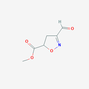 molecular formula C6H7NO4 B122683 Methyl 3-formyl-4,5-dihydroisoxazole-5-carboxylate CAS No. 155526-79-7