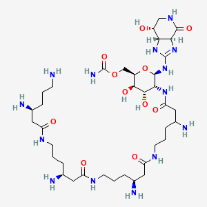 molecular formula C37H70N14O11 B1226891 [(2R,3R,4S,5R,6R)-6-[[(3aS,7R,7aS)-7-羟基-4-氧代-1,3a,5,6,7,7a-六氢咪唑并[4,5-c]吡啶-2-基]氨基]-5-[[3-氨基-6-[[(3S)-3-氨基-6-[[(3S)-3-氨基-6-[[(3S)-3,6-二氨基己酰基]氨基]己酰基]氨基]己酰基]氨基]己酰基]氨基]-3,4-二羟基氧杂-2-基]甲基氨基甲酸酯 CAS No. 182410-79-3