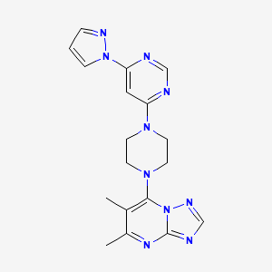 molecular formula C18H20N10 B12268965 4-(4-{5,6-dimethyl-[1,2,4]triazolo[1,5-a]pyrimidin-7-yl}piperazin-1-yl)-6-(1H-pyrazol-1-yl)pyrimidine 
