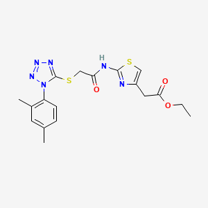 molecular formula C18H20N6O3S2 B1226902 2-[2-[[2-[[1-(2,4-Dimethylphenyl)-5-tetrazolyl]thio]-1-oxoethyl]amino]-4-thiazolyl]acetic acid ethyl ester 