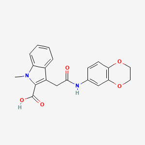 molecular formula C20H18N2O5 B1226904 3-[2-(2,3-Dihydro-1,4-benzodioxin-6-ylamino)-2-oxoethyl]-1-methyl-2-indolecarboxylic acid 