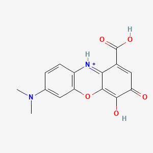 molecular formula C15H13N2O5+ B1226907 1-Carboxy-7-(dimethylamino)-3,4-dihydroxyphenoxazin-5-ium 
