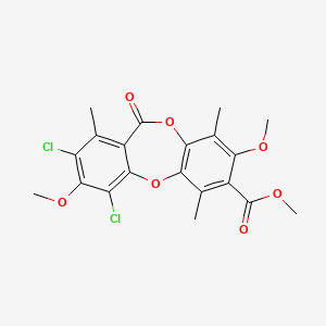 molecular formula C20H18Cl2O7 B1226909 8,10-Dichloro-3,9-dimethoxy-1,4,7-trimethyl-6-oxo-2-benzo[b][1,4]benzodioxepincarboxylic acid methyl ester 