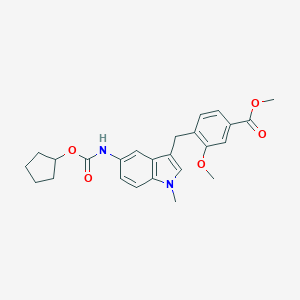 molecular formula C25H28N2O5 B122691 Methyl 4-[[5-(cyclopentyloxycarbonylamino)-1-methylindol-3-yl]methyl]-3-methoxybenzoate CAS No. 107754-19-8
