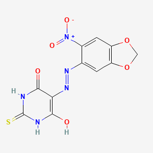 molecular formula C11H7N5O6S B1226918 5-[(6-Nitro-1,3-benzodioxol-5-yl)hydrazinylidene]-2-sulfanylidene-1,3-diazinane-4,6-dione 