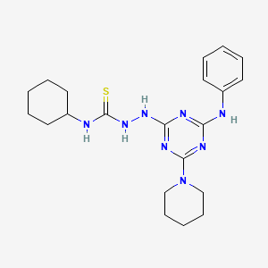molecular formula C21H30N8S B1226920 1-[[4-Anilino-6-(1-piperidinyl)-1,3,5-triazin-2-yl]amino]-3-cyclohexylthiourea 