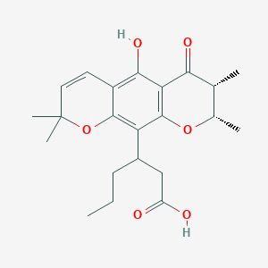 molecular formula C22H28O6 B1226925 3-[(7R,8S)-5-hydroxy-2,2,7,8-tetramethyl-6-oxo-7,8-dihydropyrano[3,2-g]chromen-10-yl]hexanoic acid 