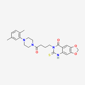 molecular formula C25H28N4O4S B1226949 7-{4-[4-(2,5-dimethylphenyl)piperazin-1-yl]-4-oxobutyl}-6-sulfanylidene-2H,5H,6H,7H,8H-[1,3]dioxolo[4,5-g]quinazolin-8-one 