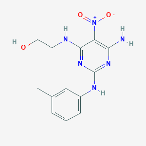molecular formula C13H16N6O3 B1226953 2-[[6-Amino-2-(3-methylanilino)-5-nitro-4-pyrimidinyl]amino]ethanol 