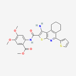 molecular formula C26H25N3O5S2 B12269574 Methyl 2-[1-amino-5-(thiophen-2-YL)-6H,7H,8H,9H-thieno[2,3-C]isoquinoline-2-amido]-4,5-dimethoxybenzoate 
