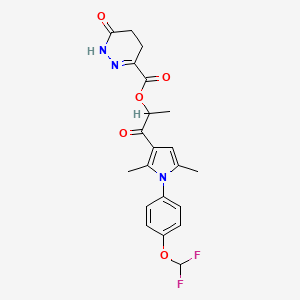 molecular formula C21H21F2N3O5 B1226958 6-oxo-4,5-dihydro-1H-pyridazine-3-carboxylic acid [1-[1-[4-(difluoromethoxy)phenyl]-2,5-dimethyl-3-pyrrolyl]-1-oxopropan-2-yl] ester 