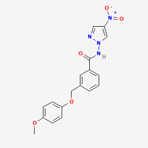 molecular formula C18H16N4O5 B1226970 3-[(4-methoxyphenoxy)methyl]-N-(4-nitro-1-pyrazolyl)benzamide 