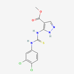 molecular formula C12H10Cl2N4O2S B1227003 5-[[(3,4-dichloroanilino)-sulfanylidenemethyl]amino]-1H-pyrazole-4-carboxylic acid methyl ester 
