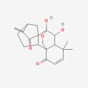 molecular formula C20H24O5 B1227007 9,10-Dihydroxy-12,12-dimethyl-6-methylidene-17-oxapentacyclo[7.6.2.15,8.01,11.02,8]octadec-13-ene-7,15-dione 
