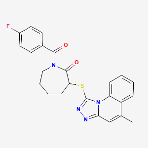 molecular formula C24H21FN4O2S B1227041 1-[(4-Fluorophenyl)-oxomethyl]-3-[(5-methyl-[1,2,4]triazolo[4,3-a]quinolin-1-yl)thio]-2-azepanone 