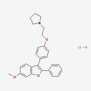molecular formula C27H28ClNO3 B1227056 2-Phenyl-3,4-(beta-pyrrolidinoethoxy)phenyl-6-methoxybenzofuran CAS No. 3333-85-5