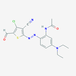 molecular formula C18H18ClN5O2S B012271 2'-(4-Chloro-3-cyano-5-formyl-2-thienyl)azo-5'-diethylaminoacetanilide CAS No. 104366-25-8