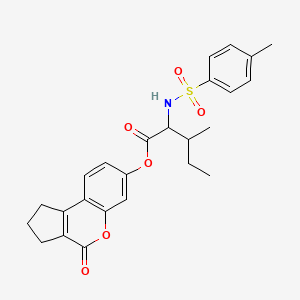 molecular formula C25H27NO6S B1227122 3-methyl-2-[(4-methylphenyl)sulfonylamino]pentanoic acid (4-oxo-2,3-dihydro-1H-cyclopenta[c][1]benzopyran-7-yl) ester 