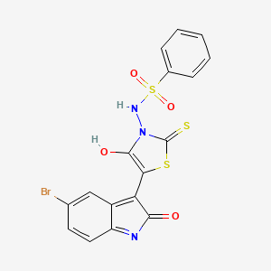 N-[5-(5-bromo-2-oxo-1H-indol-3-ylidene)-4-oxo-2-sulfanylidene-3-thiazolidinyl]benzenesulfonamide