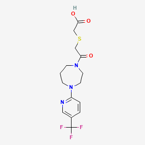 molecular formula C15H18F3N3O3S B1227232 2-[[2-Oxo-2-[4-[5-(trifluoromethyl)-2-pyridinyl]-1,4-diazepan-1-yl]ethyl]thio]acetic acid 