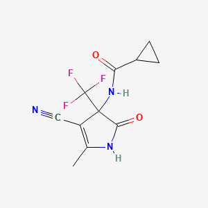 molecular formula C11H10F3N3O2 B1227288 N-[4-cyano-5-methyl-2-oxo-3-(trifluoromethyl)-1H-pyrrol-3-yl]cyclopropanecarboxamide 
