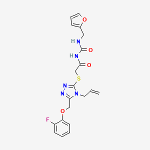 molecular formula C20H20FN5O4S B1227291 2-[[5-[(2-fluorophenoxy)methyl]-4-prop-2-enyl-1,2,4-triazol-3-yl]thio]-N-[(2-furanylmethylamino)-oxomethyl]acetamide 