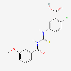 molecular formula C16H13ClN2O4S B1227292 2-Chloro-5-[[[[(3-methoxyphenyl)-oxomethyl]amino]-sulfanylidenemethyl]amino]benzoic acid 