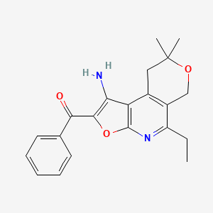 molecular formula C21H22N2O3 B1227293 Methanone, (1-amino-5-ethyl-8,9-dihydro-8,8-dimethyl-6H-furo(2,3-b)pyrano(4,3-d)pyridin-2-yl)phenyl- CAS No. 172985-18-1