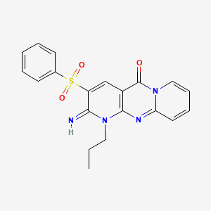 molecular formula C20H18N4O3S B1227300 3-(Benzenesulfonyl)-2-imino-1-propyl-5-dipyrido[1,2-d:3',4'-f]pyrimidinone 