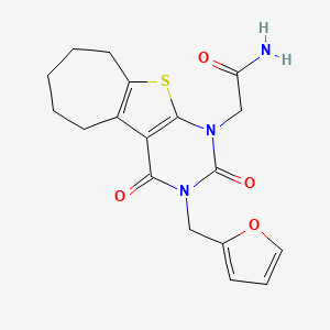 molecular formula C18H19N3O4S B1227304 2-[3-(2-furanylmethyl)-2,4-dioxo-6,7,8,9-tetrahydro-5H-cyclohepta[2,3]thieno[2,4-b]pyrimidin-1-yl]acetamide 